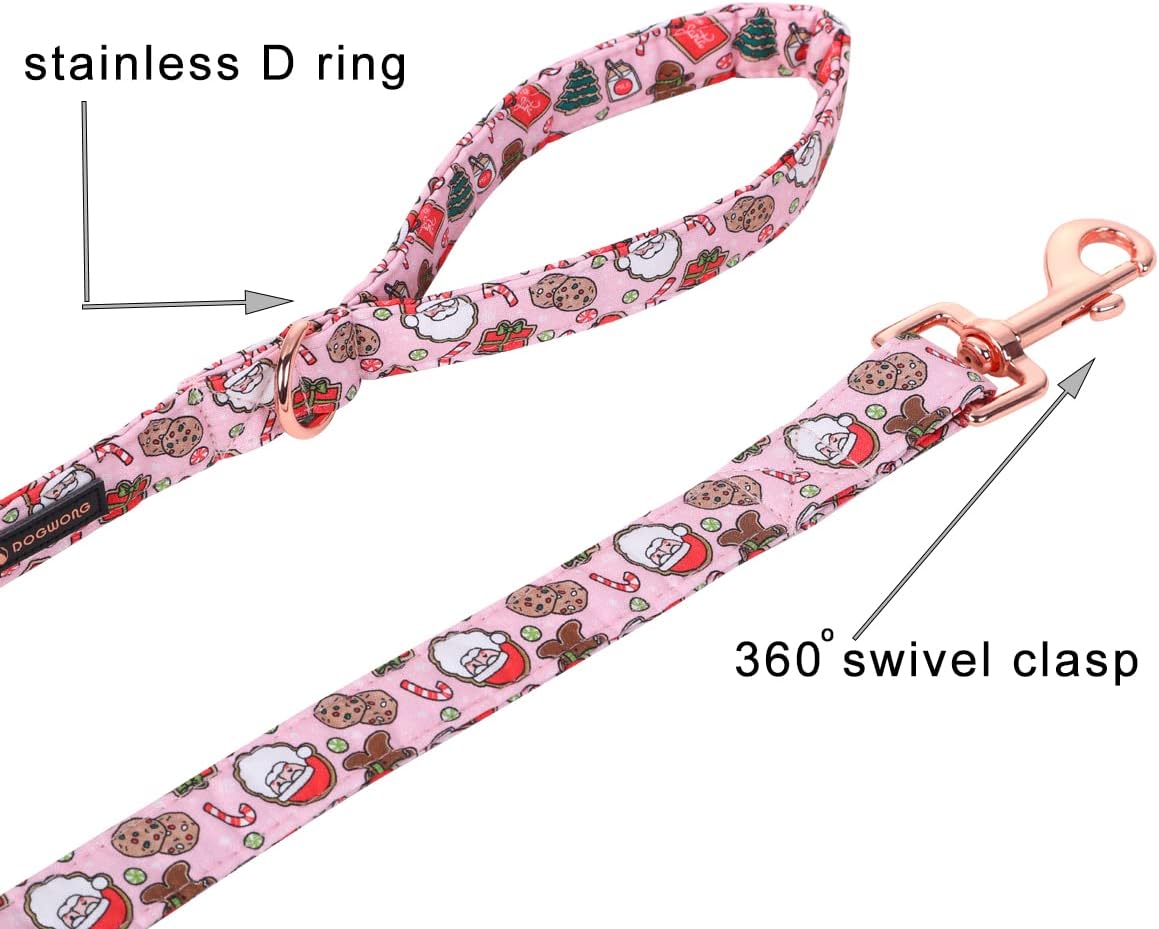 DOGWONG Christmas Dog Leash - Pink Santa Claus Cotton Leash for Small to Large Dogs