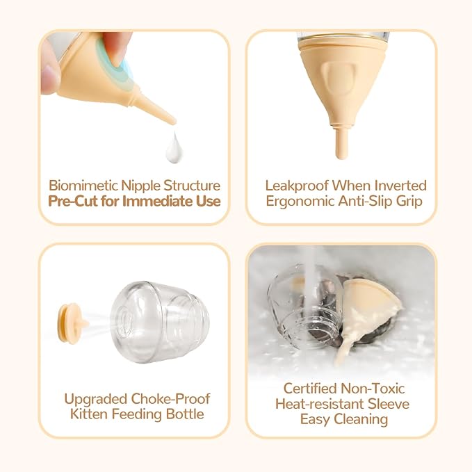 RockTech Ergonomic Kitten Bottle Feeding kit, Puppy Bottles for Nursing Puppy Milk -40ml Anti-Choking Slow Flow Nursing Bottle for Newborn Kittens/Puppies/Small Animals,Silicone Feeder(Yellow)