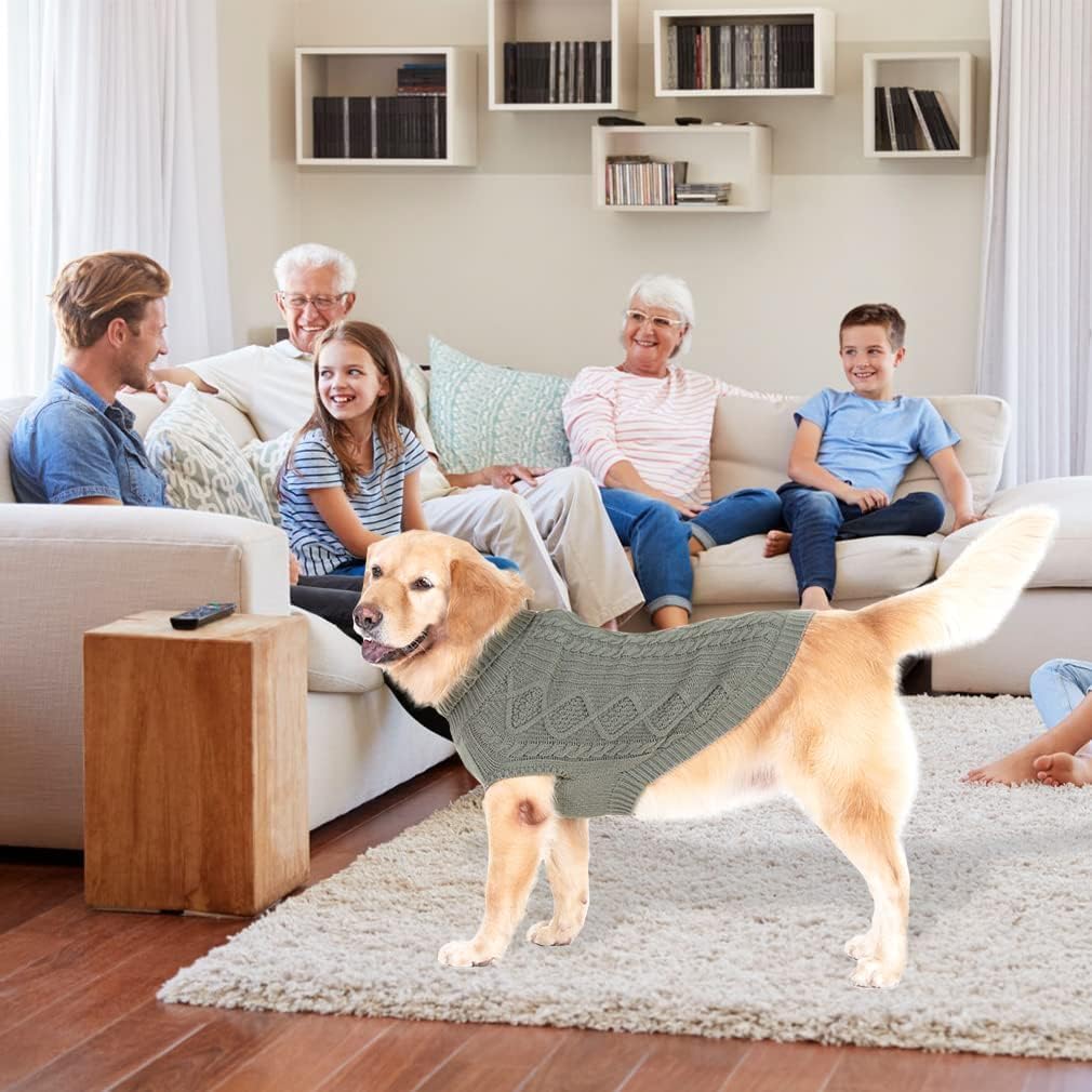 BINGPET Thermal Knitted Dog Sweater for Small Medium Large Dogs,Winter Dog Cat Coat Warm Sweartershirts Outfits,Classic Cable Knit Turtleneck Pullover Dog Jumper Coat Warm Sweartershirts