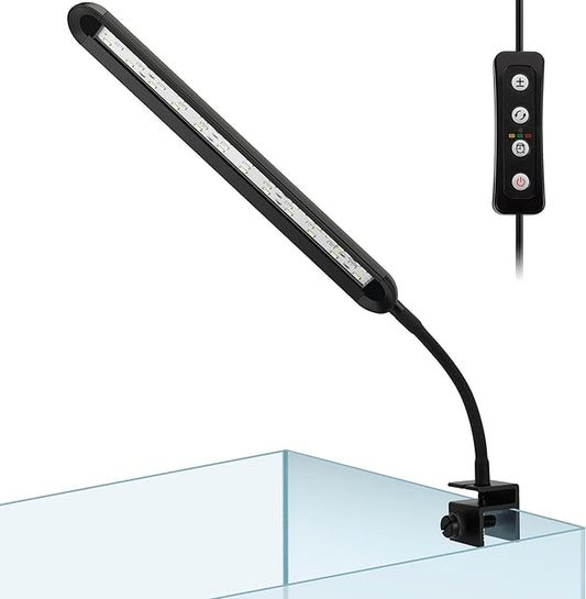 hygger 8-19 Gallon Clip-on Aquarium Light with White Blue Red LEDs Fish Tank Lighting Built-in Timer 5 Brightness Levels 14W