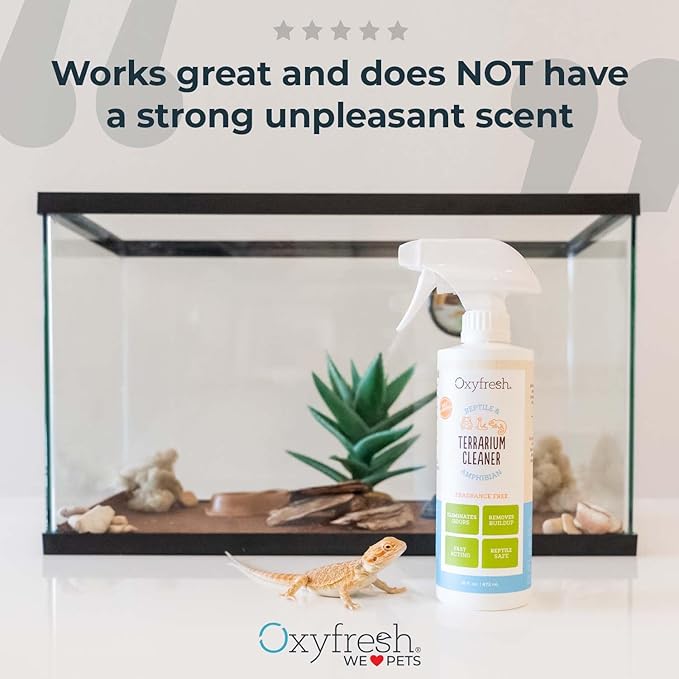 Oxyfresh Premium Terrarium Cleaner – Professional Amphibian and Reptile Terrarium Smell Eliminator – Safe & Quickly Removes Waste & Odors – Streak Free Glass – Bleach Free