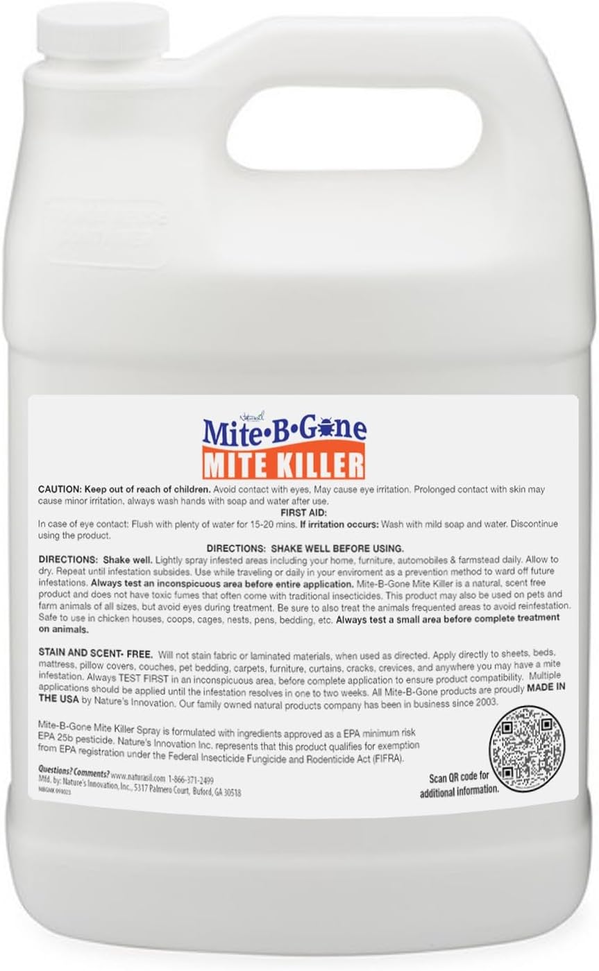 Mite Killer Treatment Spray Pack by Mite-B-Gone | Kills All Types of Mites, Dust, Spider, Rat, Carpet & Bird Mites | Safe for Homes, Furniture & Pets | Non-Toxic | Kid & Pet Friendly | 1 Gal 4-Pack