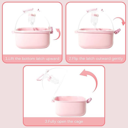 Portable Hamster Carrier Cage for Travel - Acrylic Small Animal Cage with Ventilation Holes,Escape-Proof Hamster Travel Cage for Outdoor Picnics, Vet Visits(Pink)