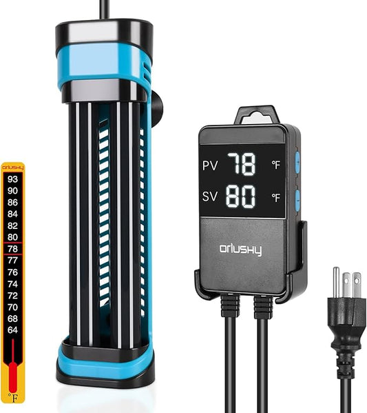Orlushy 800W Submersible Aquarium Heater, Adjustable Fish Tank Heater with Digital Display External Controller, Overheat Protection and Free Thermometer for 80-175 Gallon Freshwater and Saltwater Tank
