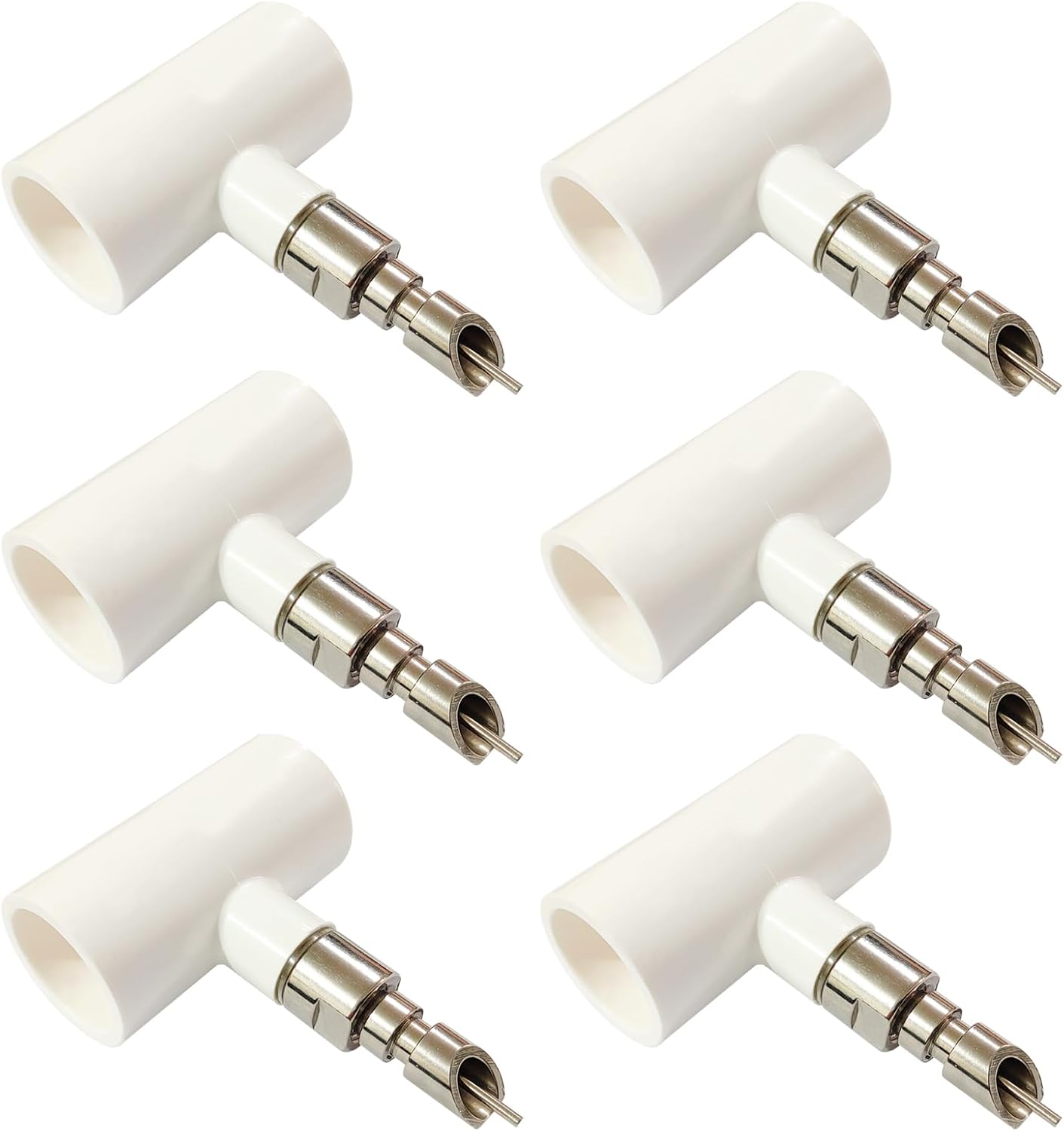 Threaded Stainless Steel Rabbit Water Nipples Automatic PVC Tees Rodent Waterering System Reusable Animal Breeding Supplies (6PCS)