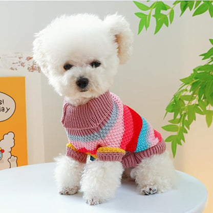 Rainbow Puppy Sweater for Small Dog Pullover Knitted Dog Sweatshirt Cable Cat Knitwear Warm Pet Clothes for Kitten Chihuahua Yorkie Toy Poodle (Rainbow, Large)