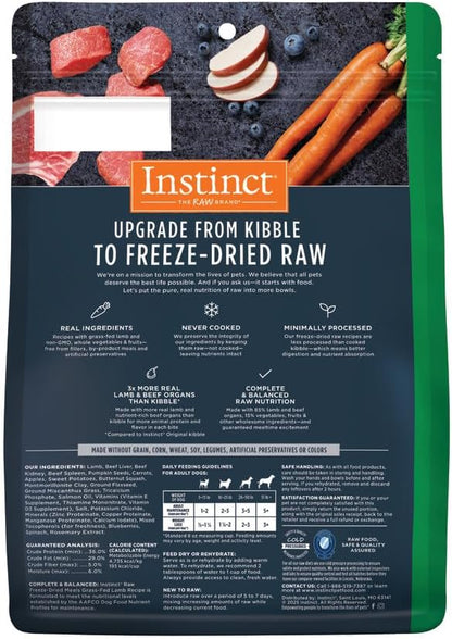 Instinct Freeze Dried Raw Meals, Natural Dry Dog Food, Grain Free - Grass Fed Lamb, 14 oz. Bag