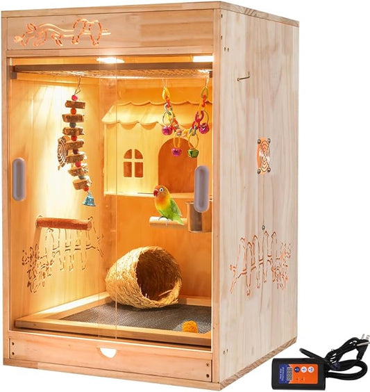 Large Bird Cage with Heater and Thermosta, Bird House Incubator, Bird Nesting Box, Birdcage Accessories, Wooden Birdhouse kit for Parrot Parakeet Cockatiel Lovebirds Budgie Finch Parrotlets Canary