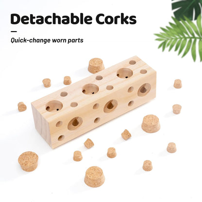 2 Pcs Wooden Bird Chew Toys - 7.9 Inch Hanging Parrot Toys, with 92 Detachable Corks, Relieve Boredom & Anxiety, Foraging Toys, for Parakeet, Cockatiel, Conure, Budgie, Lovebird, African Grey Parrot