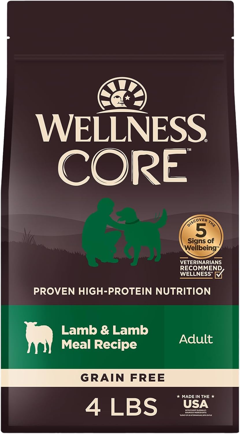 Wellness CORE Dry Dog Food, Grain Free, High Protein, Natural, Lamb Recipe, (4-Pound Bag)