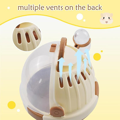 Hamster Carrier Cage Portable Cages Small Animals Carry Travel Case with Water Bottle Plastic Breathable Guinea Pig Outgoing Cage for Dwarf Hamster Ferret Chinchillas Hedgehog (Brown)