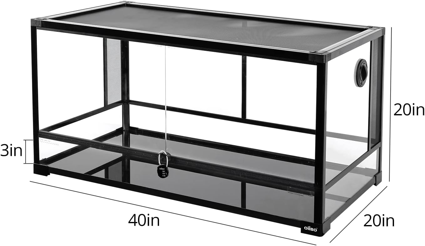 OIIBO Glass Reptile Terrarium, 40"x20"x20" Bearded Dragon Tank with One-Hand Opening Front Hinge Doors, Top and Front Ventilation, Reptile Habitat for Bearded Dragon Ball Python Snake Gecko Knock-Down