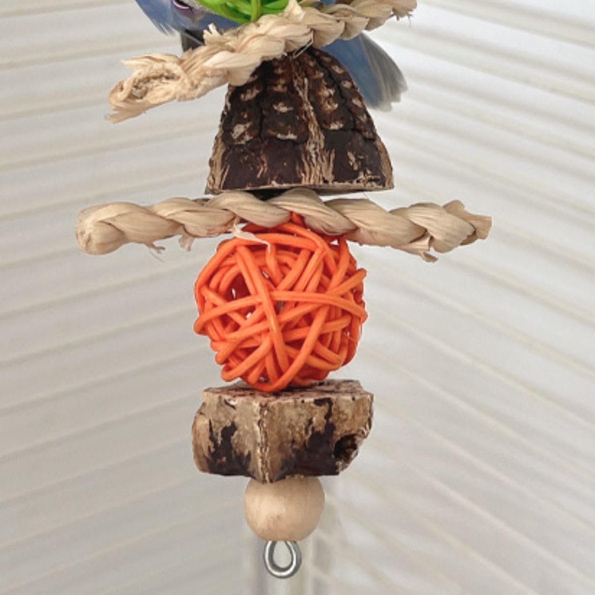Parrots Chewing Toy Wood Block Nut Rattan Ball Corn Husk with Hanging Hook Entertainment Toy Wood Bird Toy for Parrots Chewing Block Cage Toy Accessories for Cockatiel Parakeets Random Color (1 Pcs)