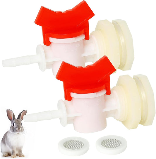 2pcs Rabbit Watering System Bucket Connector Kit-Includes Bulkhead Fitting, Barb Ball Valve，mesh Filter Washer for ID 5/16" Hose, Poultry Watering Equipment, Animal Water Dispenser