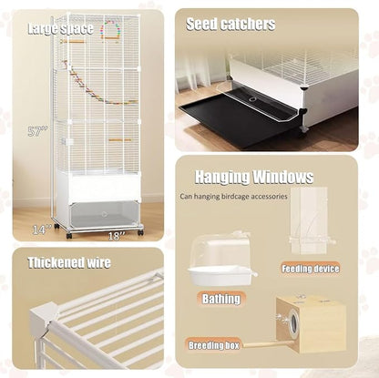 Bird Cage Parakeet Cage with Bird Toys & Slide-Out Tray, Wooden Perches, Rolling Stand, Swing & Bowls – Spacious Indoor Bird House for Parrot, Parakeets, Cockatiel, Lovebird and Small Mid-Sized Birds
