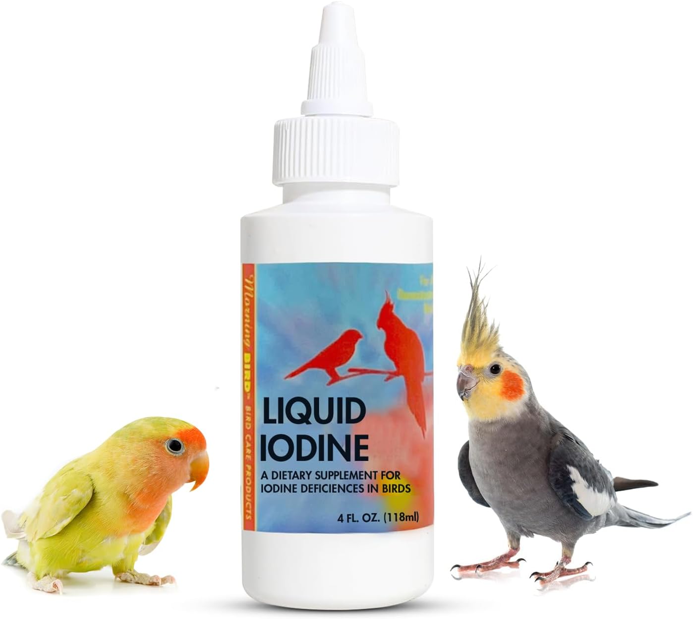 Morning Bird Liquid Iodine for Birds 4 fl. oz – Iodine Drops for Feather Growth, Support Molting, Energy & Thyroid – Easy-to-Use Mineral Supplement Formula for All Bird Types