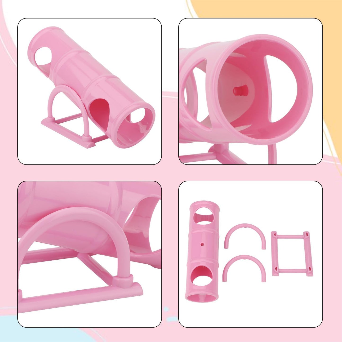 Hypeety Hamster Plastic Seesaw Tunnel Toy Hamster Mouse Hollow Tunnel Tube Toy Funny Exercise Gym Playground for Hmaster Dwarf Gerbil Small Pets (Pink)