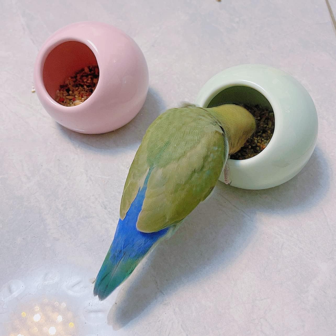 Bird Feeder Ceramic Anti-Spill Food Bowl for Parrot Cockatiels Parakeets Conures Zebra Finch Hamsters Guinea Pigs Rabbits Gerbil- Small Pet Supplies (Pink)