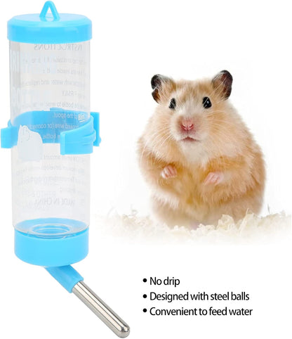 Hamsters Water Bottle, Automatic No Drip Hanging Water Feeder Dispenser for Small Animals Guinea Pig Rat Rabbit Dwarf Gerbil Chinchilla(Blue 250ML)