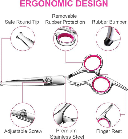5 in1 Dog Grooming Scissors Kit, Professional Dog Scissors for Grooming with Safety Round Tips, Titanium Coated Grooming Shears for Dogs Cat Pet At Home