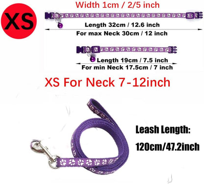 Puppy Collars Leash Set for Litter with Bell, Nylon Basic Reflective Cat Collar Paw Print for XXS Xs Small Dog Pet Animal Tiny Kitten Boy Girls, Bright Green