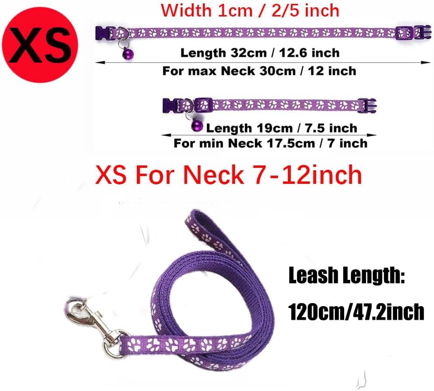 Red Small Puppy Collar Girl Leash Set, Nylon Basic Reflective Puppy Collars Paw Print for XXS Xs Small Dog Cat Pet Animal Litter Tiny Kitten Boy Girls