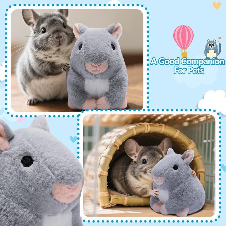 7" x 5.5" x 7.5" Chinchilla Plush Toys for Guinea Pigs, Hamsters, Ferrets, Soft Grey Chinchilla Stuffed Animal Toy, Chinchillas Pet Companion Doll Gifts for Hedgehogs, Small Animal Relieve Loneliness