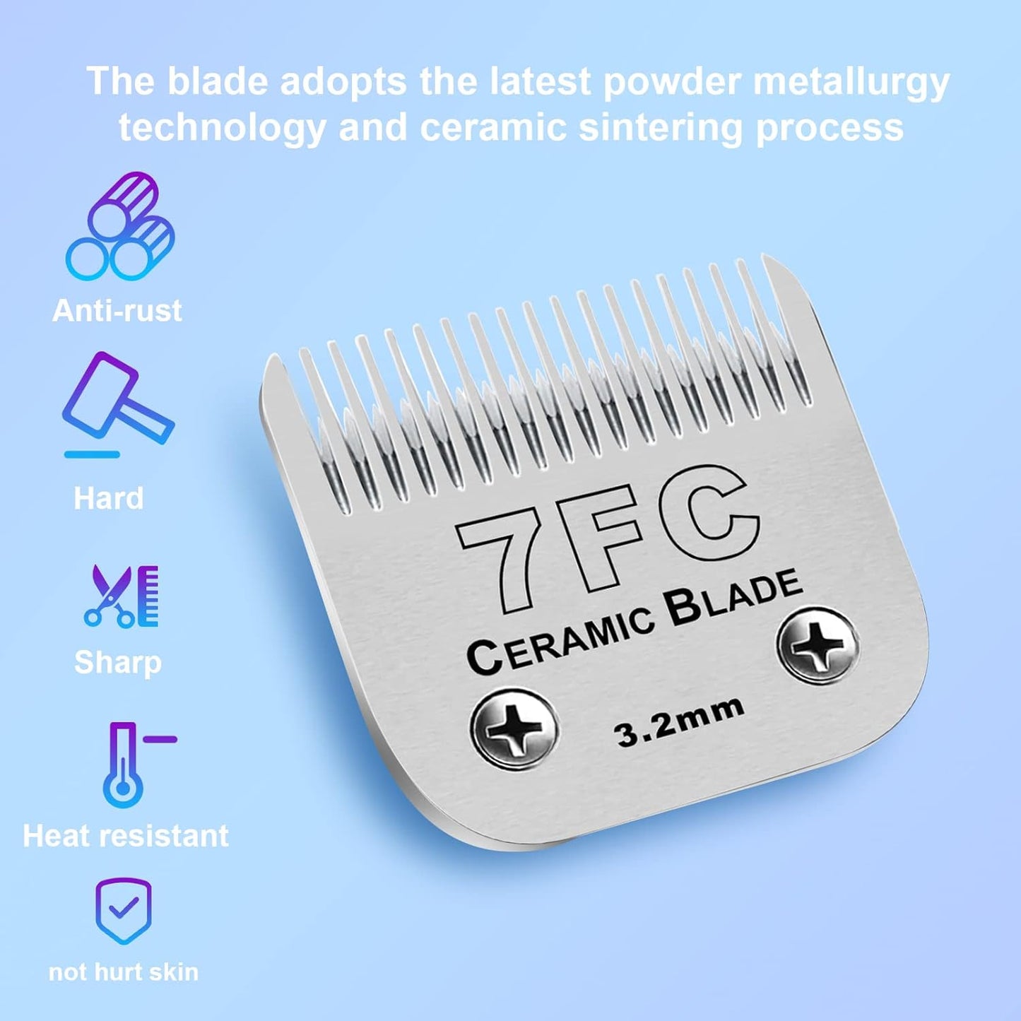 2 Pack Detachable Pet Dog Grooming Clipper Ceramic Blades,Compatible with Andis Size-7FC Cut Length 1/8"(3.2mm),Compatible with Oster A5 Wahl KM10 Series Clippers