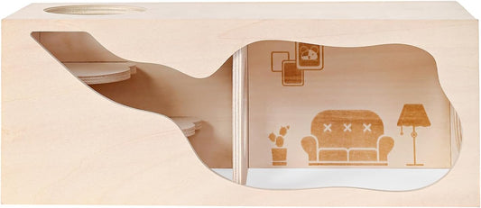 Marchul Hamster Hideout Wooden House Chamber Small Animals Pets Tunnel Exploring Toys for Dwarf Hamsters, Syrian Hamsters, Gerbils, Hedgehogs, Rats, Mice (Living Room)