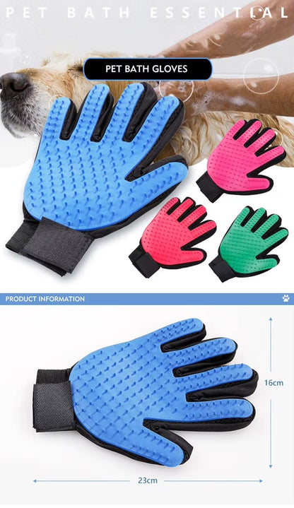 Efficient Pet Grooming Glove - Gentle Shedding Brush for Dogs, Cats, Horses, & more with Long & Short Hair - 1 Pair (Blue)