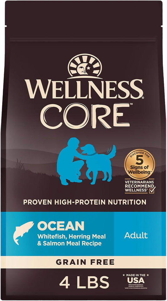 Wellness CORE Dry Dog Food, Grain-Free, High Protein, Natural, Ocean Whitefish, Herring, & Salmon Recipe, (4-Pound Bag)