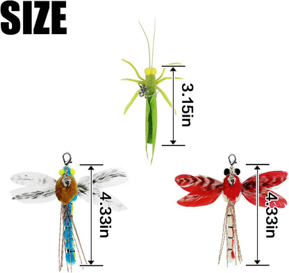 TTcat Cat Feather Toys, 3 Pcs Simulation Insects Dragonfly Grasshopper Refills, Cat Toys Replacement Feathers for Cat Kitten Wand