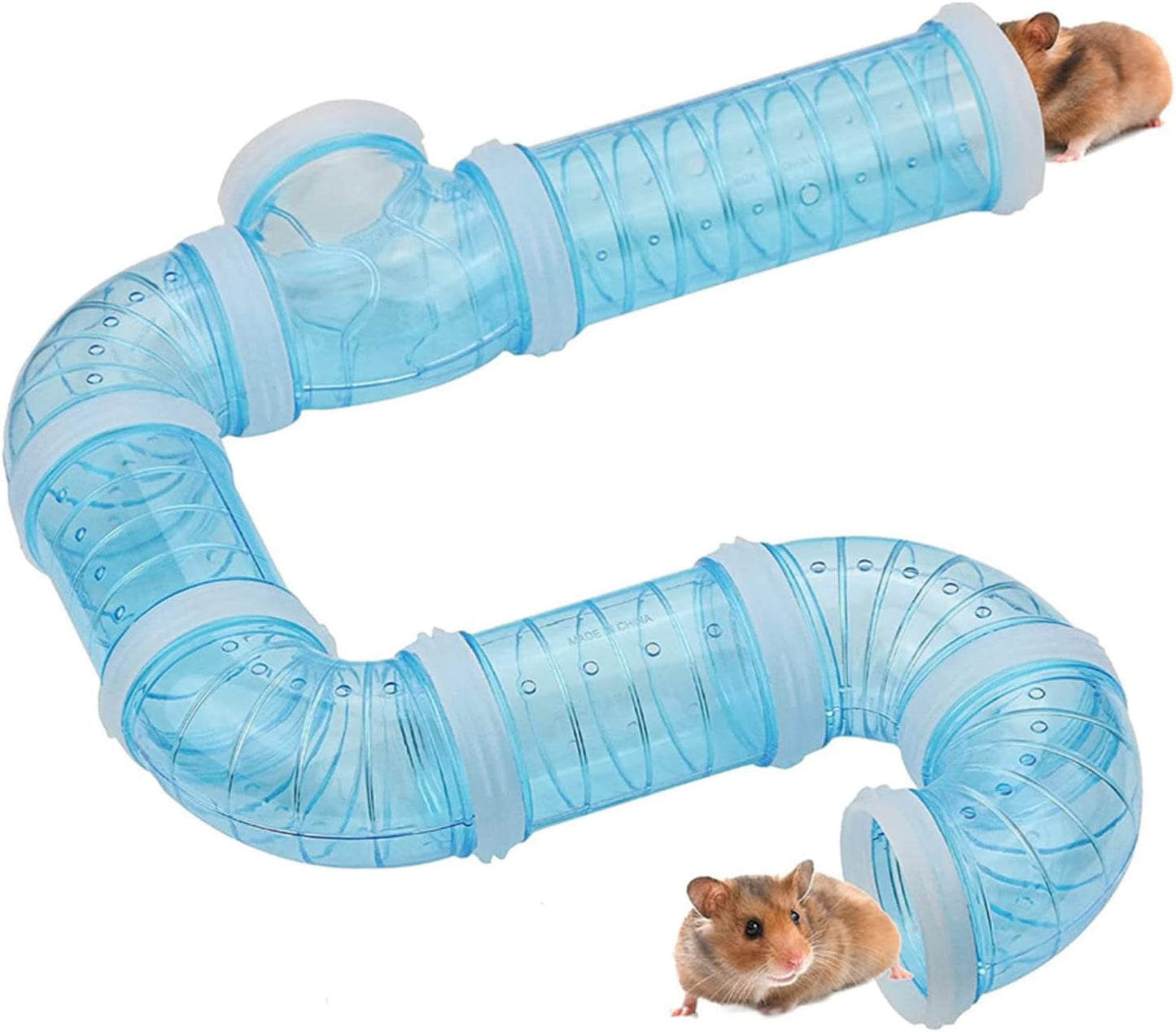 8PCS Hamster Tunnel Tube DIY Assorted Toy Transparent Adventure Pipe Playground Excercise Set for Mouse Syrian Hamster Gerbil Rat (Blue)
