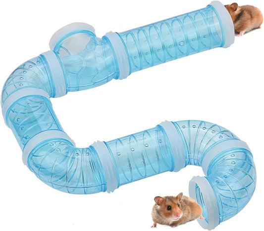 8PCS Hamster Tunnel Tube DIY Assorted Toy Transparent Adventure Pipe Playground Excercise Set for Mouse Syrian Hamster Gerbil Rat (Blue)