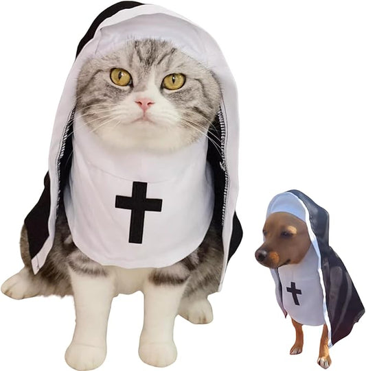 Cat/Dog Nun Costume Pet Clothing - Cute Funny Sister Habit Dress Outfit for Halloween Christmas Festival Cosplay Party (X-Large)