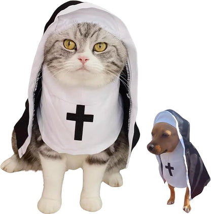 Pet Cat/Dog Nun Costume Clothing- Cute Funny Sister Habit Dress Outfit for Halloween Christmas Festival Cosplay Party (Large)