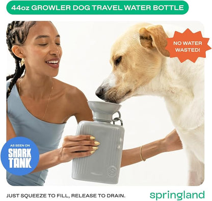 Springer by Springland Dog Water Bottle | Portable Travel Water Bottle Dispenser for Dogs | Dog Gift Seen on Oprah's Favorite Things, Shark Tank | Leak-Proof Bottles | BPA-Free 44oz Gray