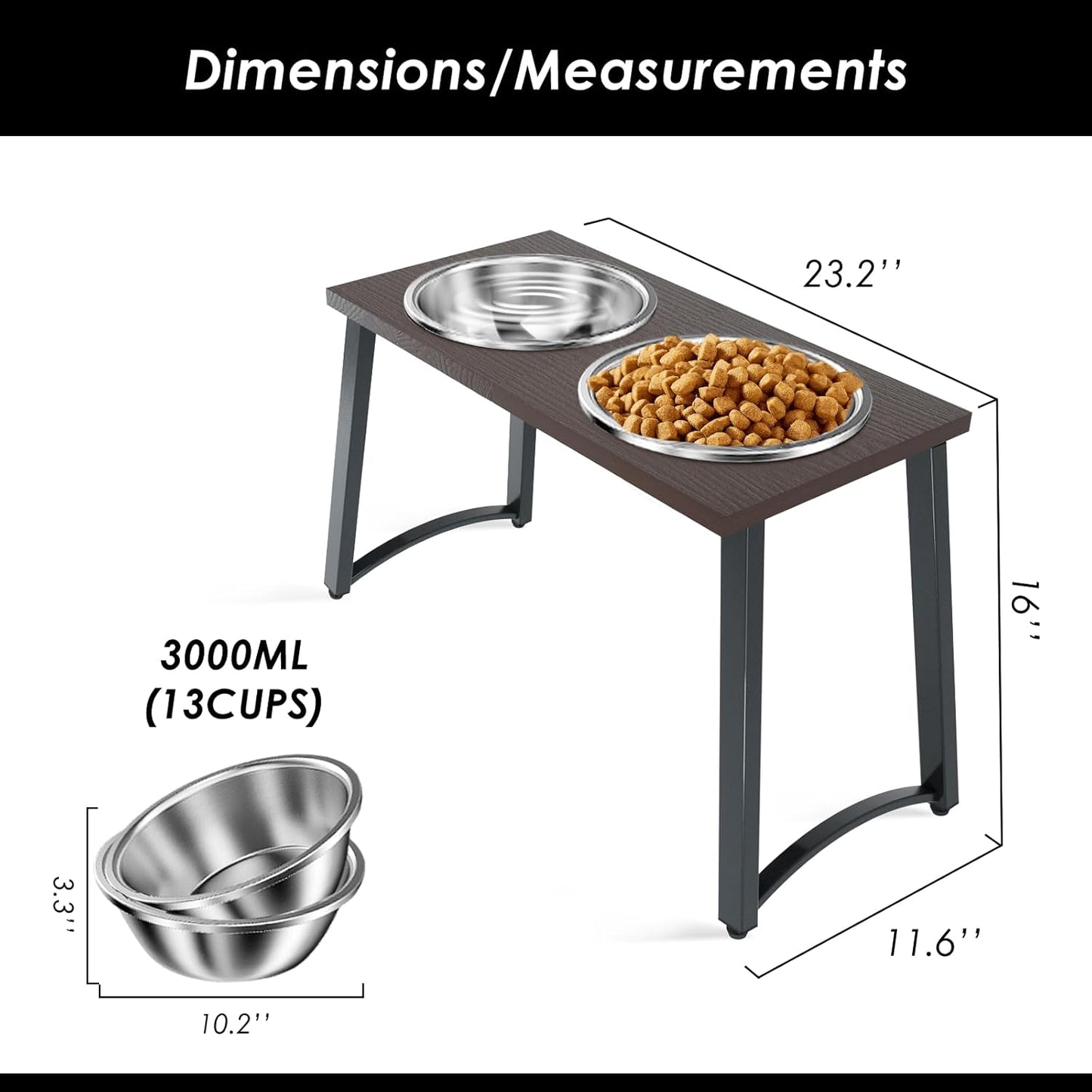 Elevated Dog Bowls for Extra Large Dogs with 2 X-Large Stainless Steel Dog Bowls -3000ML(100oz), 16.5" Tall Raised Dog Bowl Stand, Food & Water Bowls for Large Breed, Extra Large Dogs