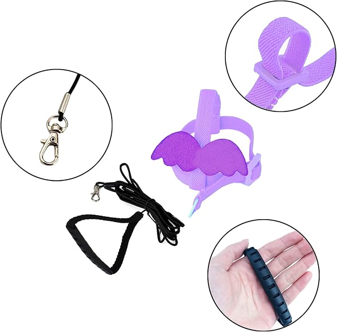 Dnoifne Pet Parrot Bird Harness and Leash, Adjustable Training Design Anti-Bite, Bird Nylon Rope with Cute Wing for Parrots, Suitable for Scarlet, Keck, Mini Macaw and Same Size Birds (Light Purple)