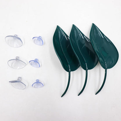 3 Pack Plastic Leaf Decorations with Suction Cups, Frog Habitat Platform, Reptile Decorations for Terrarium, Tank Terrarium Accessories for African Dwarf, Toad