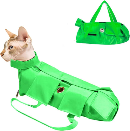HDKUW Cat Grooming Bag,Foldable Travel Carrier for Cats,Anti-Bite Anti-Scratch Cat Grooming Restraint Bag,Pet Carrier for Administering Eye Drops,Ear Cleaner,Clipping Nails Green S