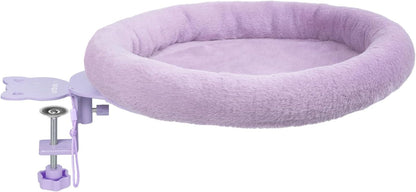 Rotating Cat Desk Bed - 40 LBS Chair-Side Cat Sleeping Basket with Bed for Desk, 360° Swivel & Removable Washable Cushion for Office Comfort(Purple