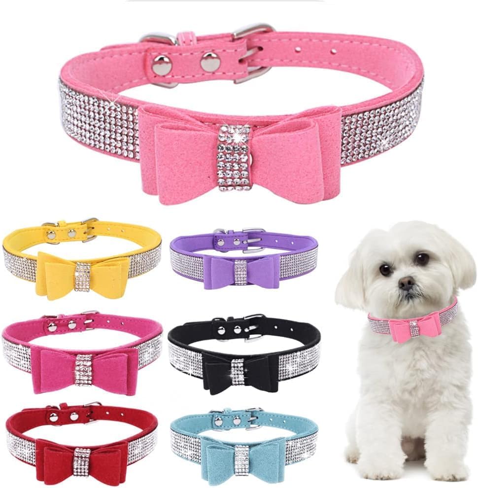 Serijoars Small Dog Collar with Rhinestone Crystal Diamond Colorful Bling Girl Puppy Cat Collars (M, Pink1)