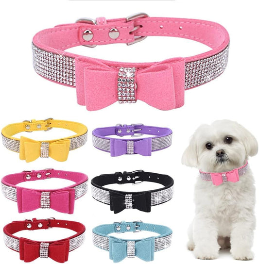 Serijoars Small Dog Collar with Rhinestone Crystal Diamond Colorful Bling Girl Puppy Cat Collars (M, Pink1)