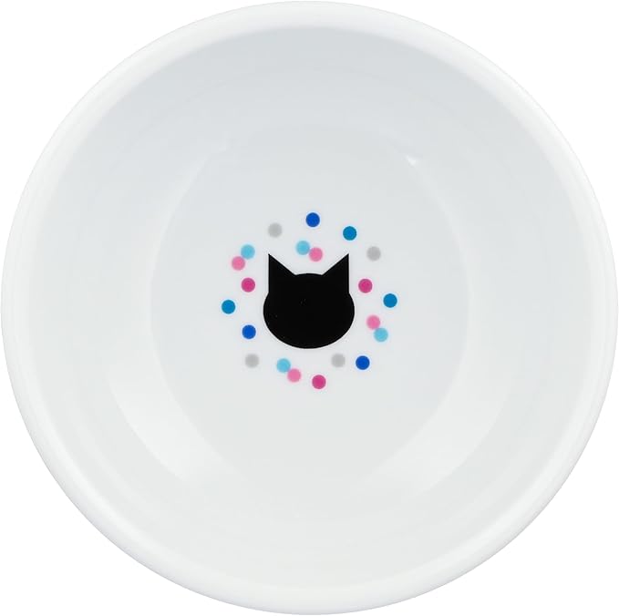 Necoichi Raised Cat Food Bowl – Ceramic Elevated Cat Bowl for Whisker & Neck Fatigue, Dishwasher Microwave Safe – Non-Slip & Anti Vomiting Ergonomic Design (Colorful Dots, Large)
