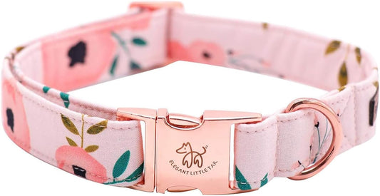 Elegant little tail Dog Collar, Pink Floral Girl Pet Collar Durable Cute Dog Collars Summer Female Pet Gift Adjustable Dog Collar for Large Dogs