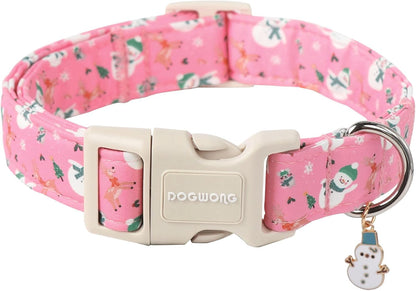 DOGWONG Cute Designer Blue Dog Collar - Adjustable Christmas Deer Collar for Small to Large Dogs