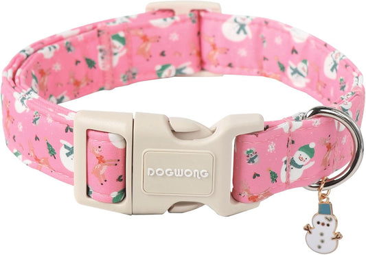 DOGWONG Cute Designer Blue Dog Collar - Adjustable Christmas Deer Collar for Small to Large Dogs