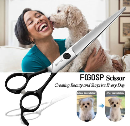 Professional Dog Grooming Scissors Straight 7.5" Pet Grooming Shears for Cutting Small Dogs Cat Thick Hair Japan 440C Stainless Steel Right Handed(7.5in Straight,Black)