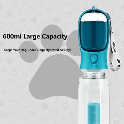 20oz Dog Water Bottle with Food Container & Poop Bag Dispenser | Leak-Proof Portable Pet Water Dispenser with Carabiner Clip | for Walking, Hiking, Travel (Cyan, 20oz)